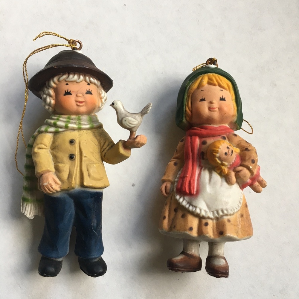 VTG Bradford Set of Girl & Boy Christmas Ornaments